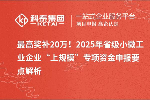 最高獎(jiǎng)補(bǔ)20萬！2025年省級(jí)小微工業(yè)企業(yè)“上規(guī)模”專項(xiàng)資金申報(bào)要點(diǎn)解析